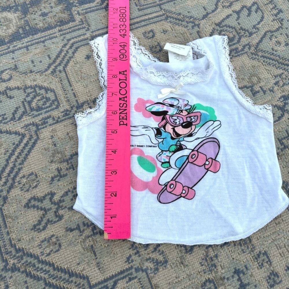 Vintage Disney Toddler Tank Top Minnie Mouse Skateboard Lace Trim Jog Togs USA - Picture 7 of 8